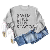 SWIM BIKE RUN TACOS BUCHSTABEN LOCKERES DAMEN SWEATSHIRT