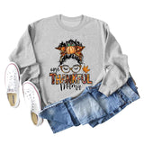 ONE THANKFUL MAMA Sweatshirt mit Buchstaben-Kürbis, Halloween, Rundhalsausschnitt, langärmelig, große Größe