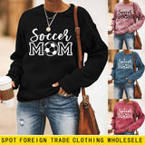 Pull simple à col rond et manches longues, pull ample imprimé maman de football