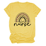 Nurse Love Leopard Regenbogen Buchstabendruck Kurzärmeliges Damen T-Shirt
