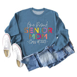 One Proud Senior Mom Leopardenmuster Buchstaben Rundhals Weit Langarm Große Größe Pullover Damen