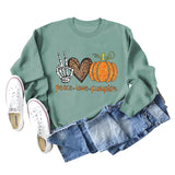 Peace Love Pumpkin Leopard Love Letter Round Neck Loose Long Sleeve Sweater Women
