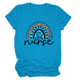 Nurse Love Leopard Regenbogen Buchstabendruck Kurzärmeliges Damen T-Shirt