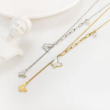 Chaîne en morceaux avec pendentif papillon tridimensionnel et collier de perles avec chaîne de clavicule assortie