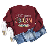 Y'all Gona Learn Today Lettre Chemise à manches longues imprimé léopard Grand pull