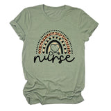 Nurse Love Leopard Regenbogen Buchstabendruck Kurzärmeliges Damen T-Shirt