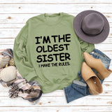 Round Neck Letter Fashion Women Long Sleeve I'M THE OLDEST SISTER Loose Print Sweatshirt