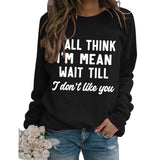 Rundhals-Oberteile, langärmliges, lockeres Sweatshirt mit Y'ALL THINK-Print