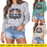 TALK TO ME GOOSE Letter Print Loose Long Sleeve Round Neck Sweater