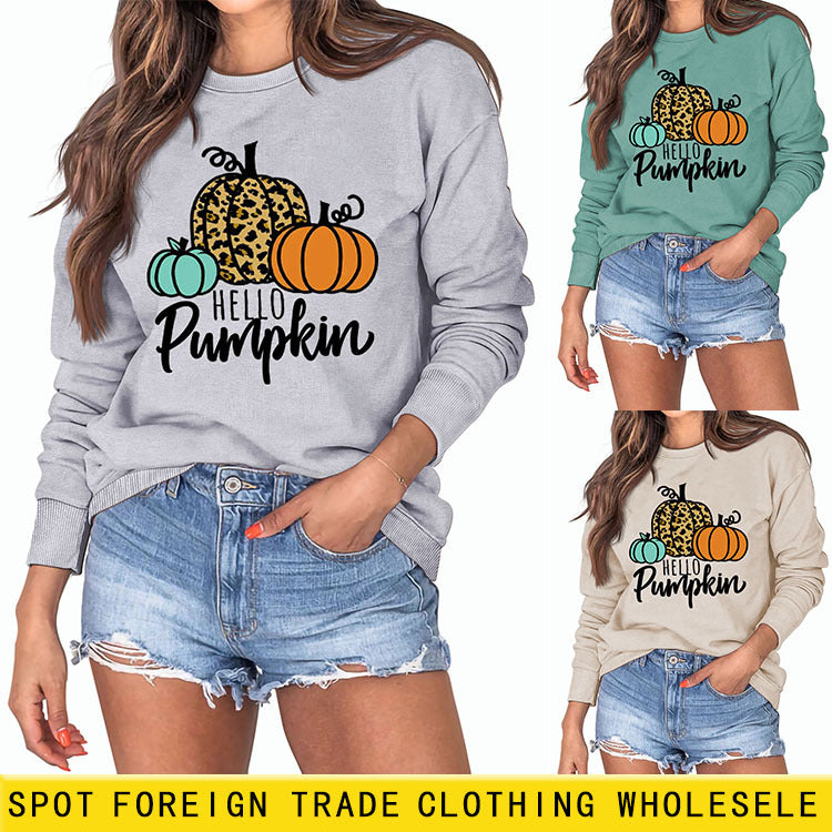 Hellp Citrouille Citrouille Halloween Lettres Col Rond Grande Taille Pull à Manches Longues Femme