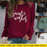 Sozialarbeiter Rundhals Mode Große Größe Damen Langarm Lose Print Pullover