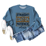 STRAIGHT OUTTA PATIENCE Leopard Print Letters Round Neck Long-sleeved Sweater Women