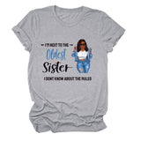 I'M NEXT TO THE Round Neck Fashion Letter Plus Size Womens T-shirt Loose Short Sleeve