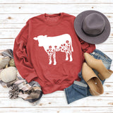 Women's Autumn and Winter Long-sleeved Shirt Flowers and Grass Cattle Print Round Neck Loose Sweater