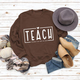 TEACH THEM TO BE KIND Love Letter Round Neck Loose Casual Long Sleeve Sweater