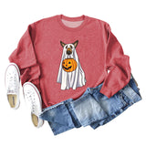 Pull à manches longues et col rond pour fille, motif fantôme, chien, citrouille, Halloween
