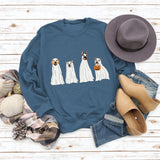 Halloween Ghost Puppy Print Rundhals Herbst Winter Rückenfrei Lose Langarm Damen Sweatshirt