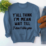 Rundhals-Oberteile, langärmliges, lockeres Sweatshirt mit Y'ALL THINK-Print