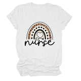 Nurse Love Leopard Regenbogen Buchstabendruck Kurzärmeliges Damen T-Shirt
