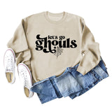 Let's Go Ghouls Letters Loose Round Neck Long Sleeve Large Size Sweatshirt