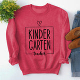 Rundhals-Oberteil, langärmelig, lockeres Sweatshirt mit KINDER GARTEN-Print