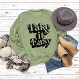 Take It Easy Letter Loose Damen Langarm Sweatshirt Übergröße Damen