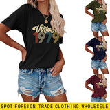 Rundhals 1979 Damen T-Shirt Vintage Buchstabendruck Kurzarm