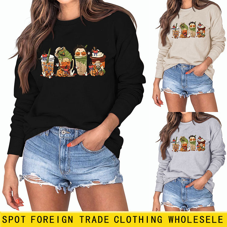 Lapin citrouille Halloween col rond manches longues grande taille pull femme
