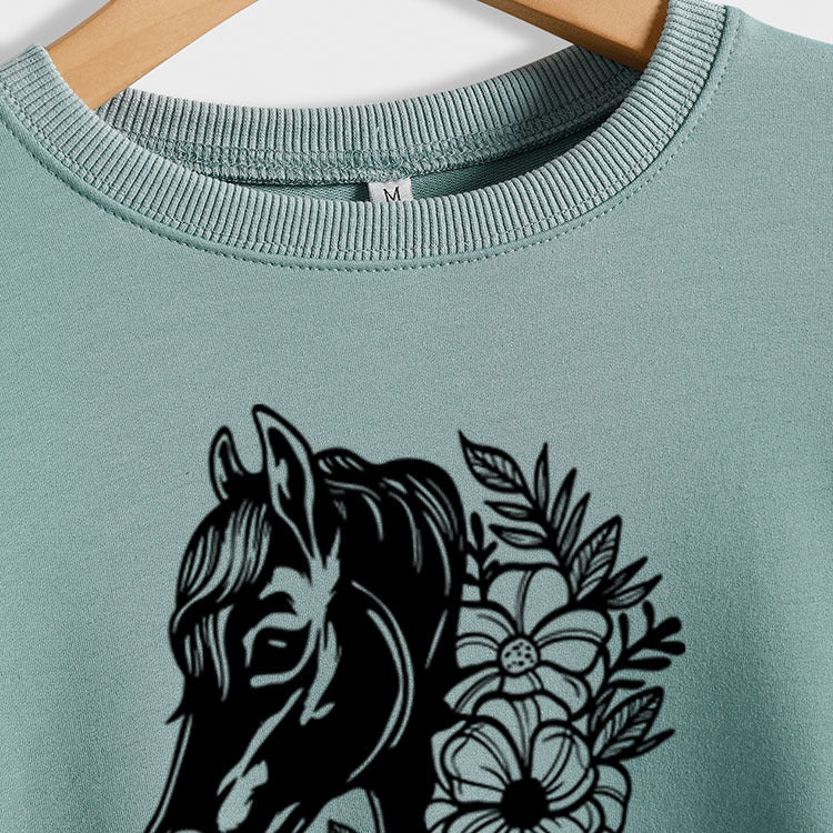 Plant Flower Round Neck Autumn and Winter Loose Print Long Sleeve Sweater Girl