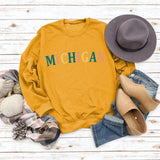MICHIGAN Letter Fashion Women's Sweater Printing Round Neck Long Sleeve
