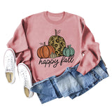 Happy Fall Pumpkin Letter Print Halloween Fall and Winter Round Neck Long Sleeve Sweater Women