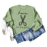 Hair Stylist Scissors Letter Print Bottoming Long Sleeve Round Neck Sweatshirt