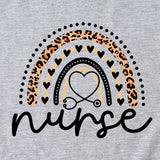 Nurse Love Leopard Regenbogen Buchstabendruck Kurzärmeliges Damen T-Shirt