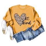 Be Kind – sweat-shirt à manches longues et col ras du cou pour femme, imprimé léopard