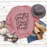 Sweat-shirt ample à manches longues et col rond avec lettres patchwork I'V GOT A Good