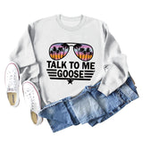 TALK TO ME GOOSE Letter Print Loose Long Sleeve Round Neck Sweater