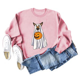 Pull à manches longues et col rond pour fille, motif fantôme, chien, citrouille, Halloween