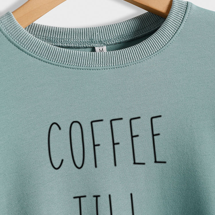 CAFÉ TILL COCKTAILS LETTRE COL ROND Lâche FEMME MANCHES LONGUES SWEAT-SHIRT OVERSIZE