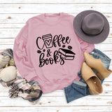 Coffee Books Letters Fashion Loose Large Size Long Sleeve Round Neck Sweater Women