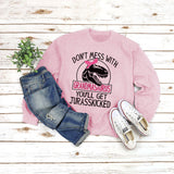 Rundhals-Oberteil, langärmliges, lockeres Sweatshirt mit DON'T MESS-Aufdruck
