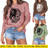 Plant Flower Round Neck Autumn and Winter Loose Print Long Sleeve Sweater Girl