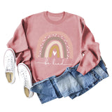 Be Kind – Großer Pullover für Damen mit Rundhalsausschnitt und langen Ärmeln und Regenbogen-Print