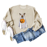Pull à manches longues et col rond pour fille, motif fantôme, chien, citrouille, Halloween