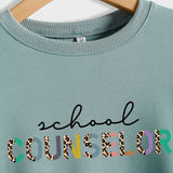CONSEILLER SCOLAIRE Léopard Lettre Impression Col Rond Lâche Manches Longues Grande Taille Pull Fille