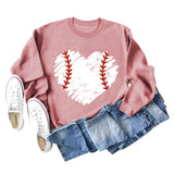 Love Baseball Print Round Neck Large Casual Long Sleeve Women's Sweater