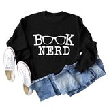 BUCH-NERD-BRILLE LOCKERE PASSFORM RUNDHALS LANGARM-SWEATSHIRT FÜR DAMEN