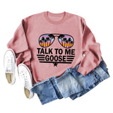 TALK TO ME GOOSE Letter Print Loose Long Sleeve Round Neck Sweater