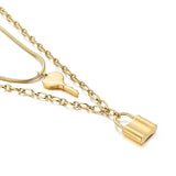 Halskette mit Schlüssel- und Schloss-Anhänger, Edelstahlschmuck für Damen
