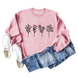 Pull à manches longues et col rond pour femme, pull décontracté à imprimé de quatre fleurs, automne et hiver