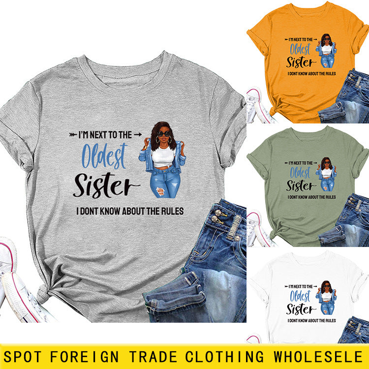 I'M NEXT TO THE Round Neck Fashion Letter Plus Size Womens T-shirt Loose Short Sleeve